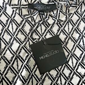 TOP, SLEEVELESS, SNOW (Black & White), SIZE 4X, LINEN TEXTURE, MICHEL STUDIO for